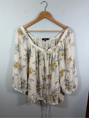 Angels Forever Young Cream Floral Peasant Blouse